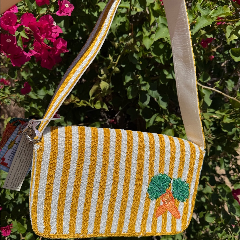 NWT Made in India Carrots Carrot Striped Easter Spring Summer Beaded Bag - Picture 4 of 4